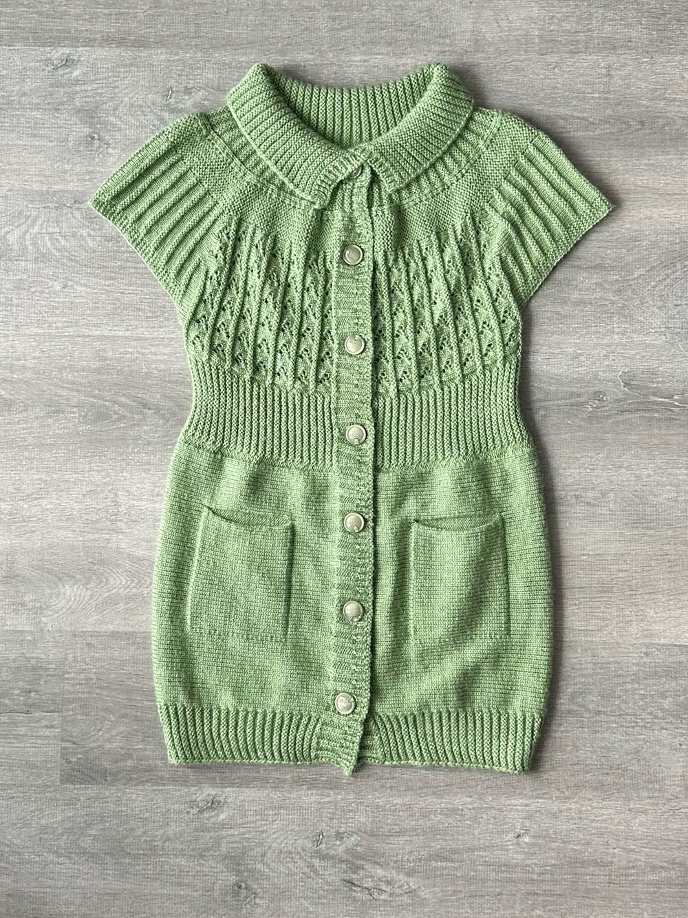 Vintage Y2K Fairycore Overtake Sage Green knit cardigan with button-up front